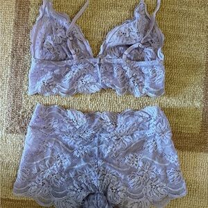 Free People Lavender Lace Lover Bralette and Shorts Set XS